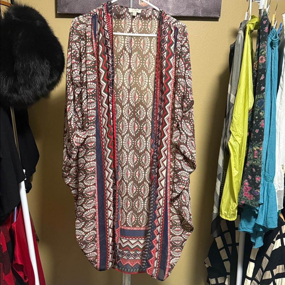 Umgee Red and Blue Geometric Cape